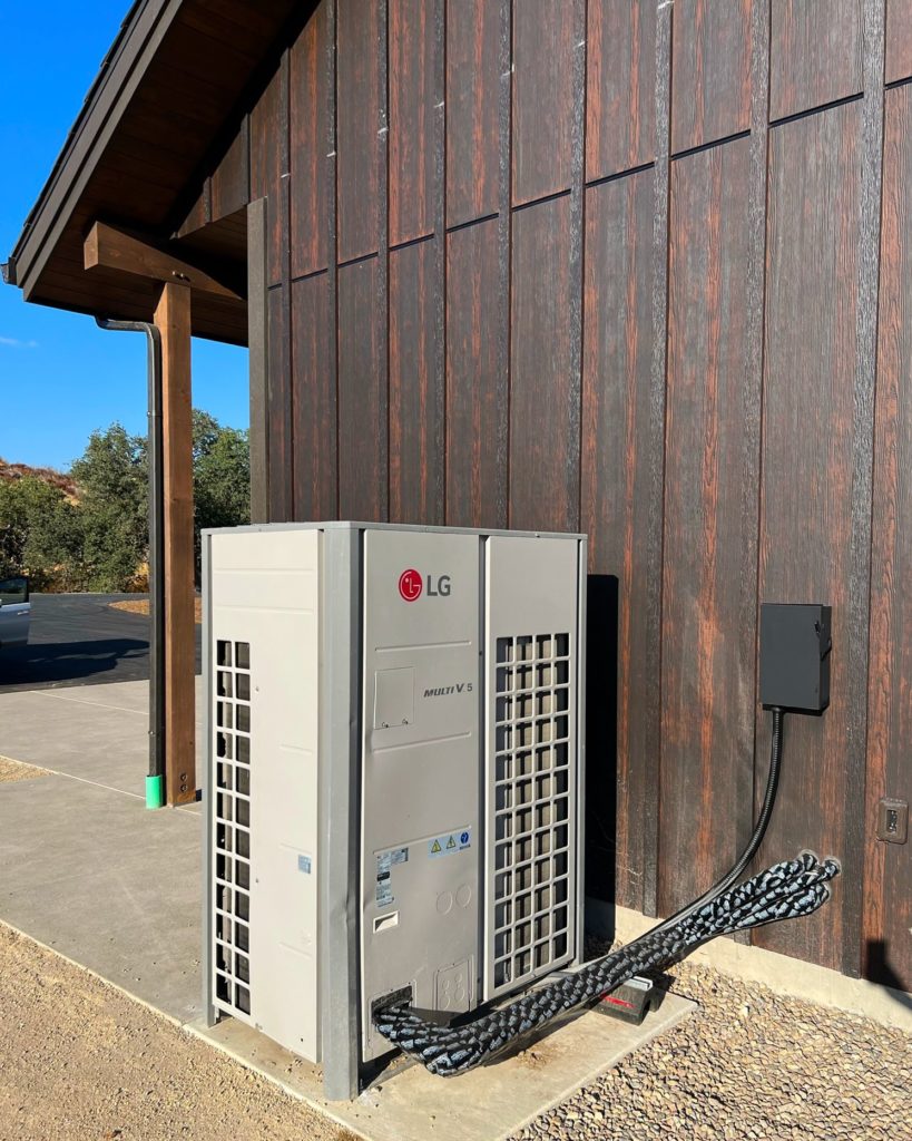 LG Multi V 5 heat pump for a hydronic radiant cooling and heating system.