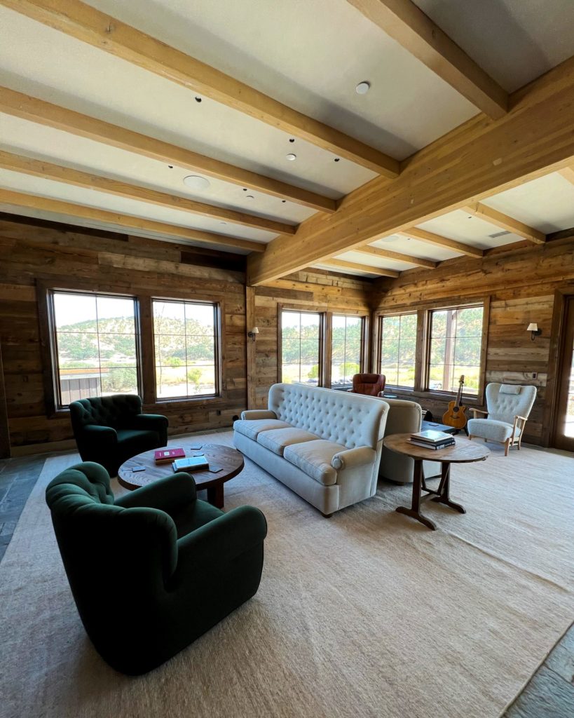 Living room in ranch home that uses a heated/chilled floor for heating and cooling.