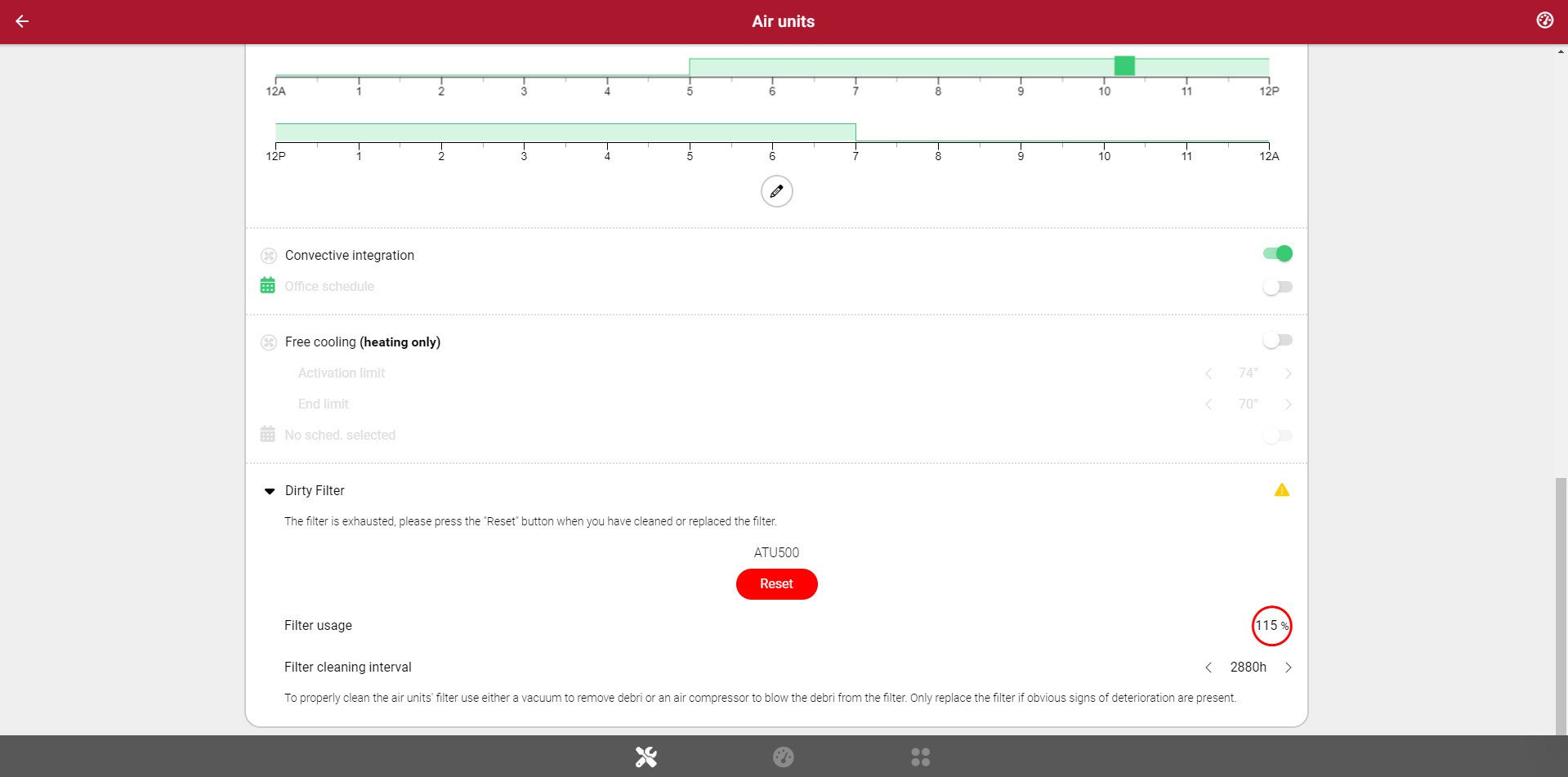 Messana App Air Unit Dirty Filter Page