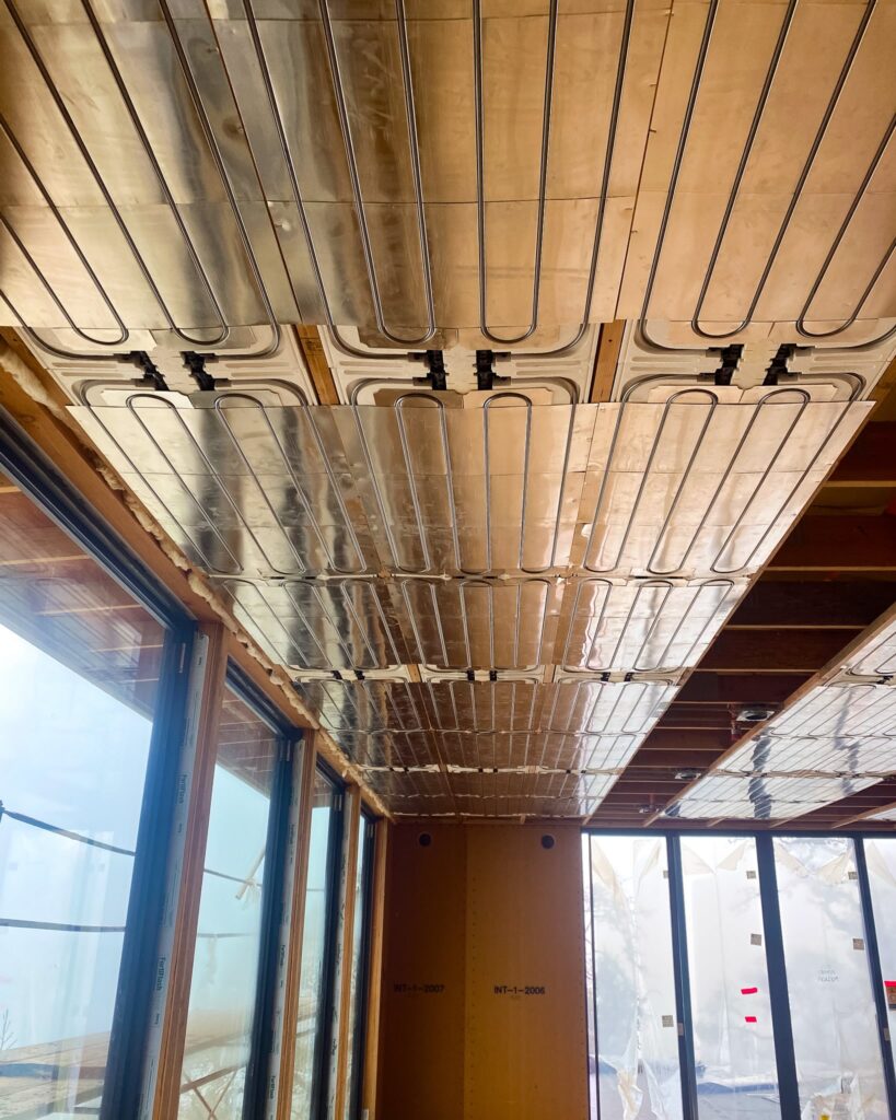 Hydronic heating and cooling system for efficient radiant space conditioning.