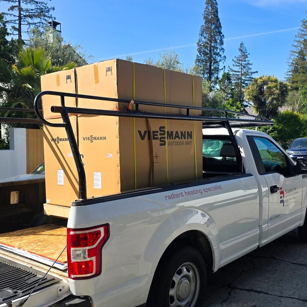 Skaates hydronic contactor transporting Viessmann heat pumps for a hydronic system.